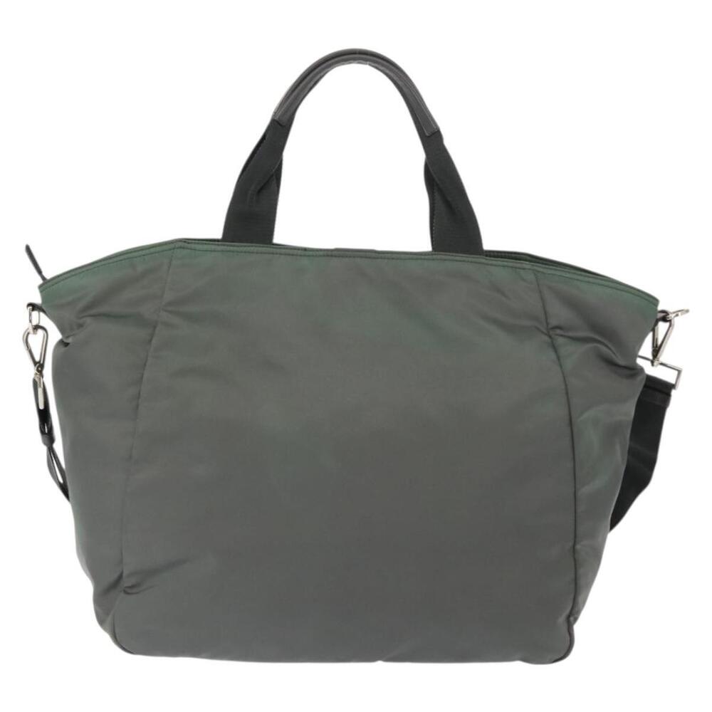 PRADA Tote Bag Nylon 2way Khaki Silver Auth 146790 - Picture 2 of 16